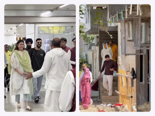 સિક્યોરિટી વિના આકરા તાપમાં વિરાટ-અનુષ્કા ખુલ્લા પગે વૃંદાવન ફર્યા:અનુષ્કા વડીલને પગે લાગી, વિરાટ પાછળ ઊભો હસતો રહ્યો; ‘વિરુષ્કા’ની સાદગીને ફેન્સે વખાણી