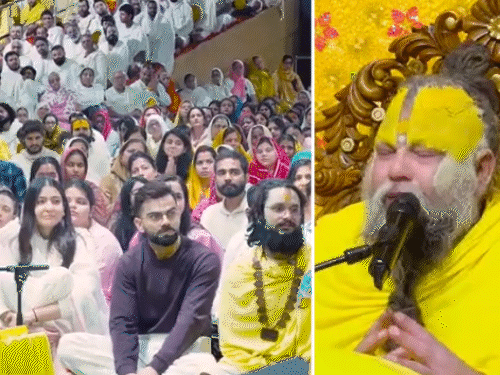 વિરાટ અને અનુષ્કા સંત પ્રેમાનંદને મળવા પહોંચ્યા:અક્ષય તૃતીયા પર્વ પર ગુરુ સાથે સત્સંગ કર્યો; બંનેની બાબા સાથે આ પાંચમી મુલાકાત